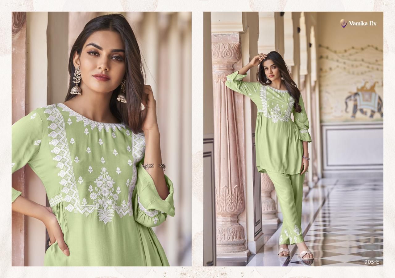 Vintage Super Hit By Vamika Rayon Embroidery Cord Set Kurti With Bottom Wholesale Online